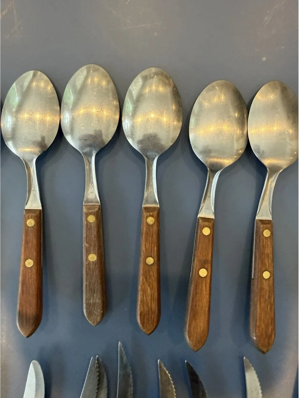 Vtg WF Washington Forge Town & Country Wood Handle  SS Flatware Lot Of 27